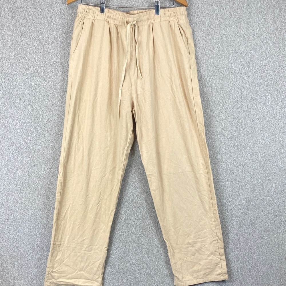 Ouku pull on pants XL drawstring elastic inseam 28” wide leg butter yellow